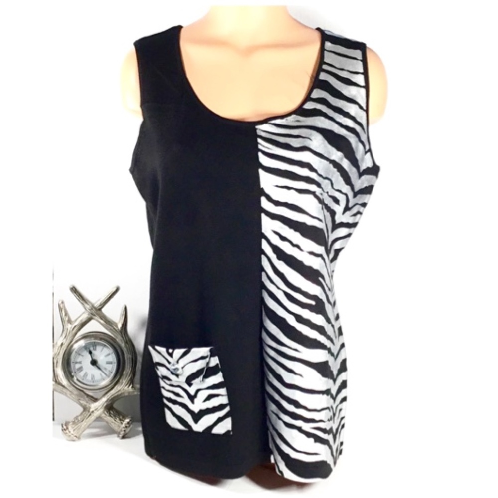 Berek 2 Black/Silver Animal Print Knit Tank Top